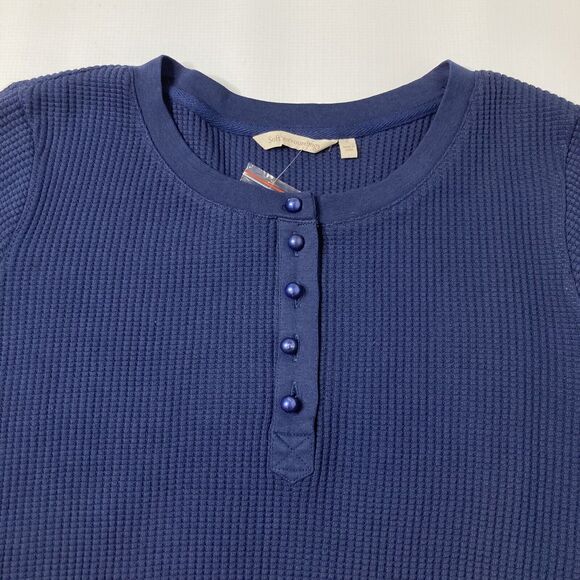 Soft Surroundings Henley Pullover Sweater Navy Blue Rib Knit Cotton Womens Large - Picture 8 of 9